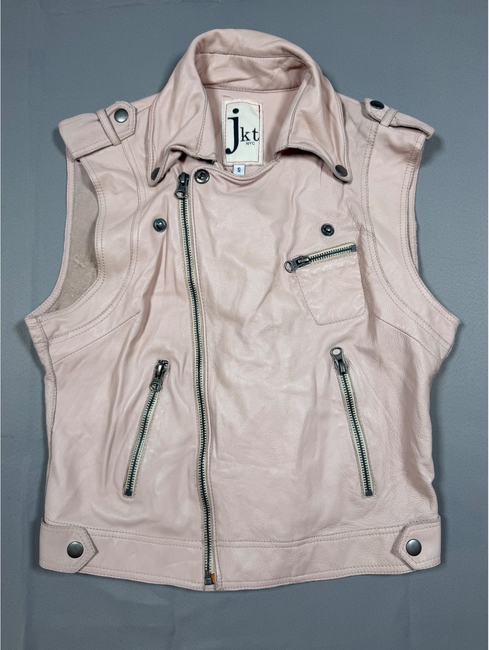 JKT NYC Genuine Leather Moto Vest Women’s Small Pink Blush Motorcycle